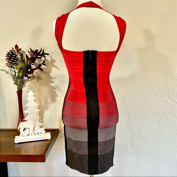 NWOT Herve Leger Amee Red Ombre Mini Dress, XS - Picture 5 of 16